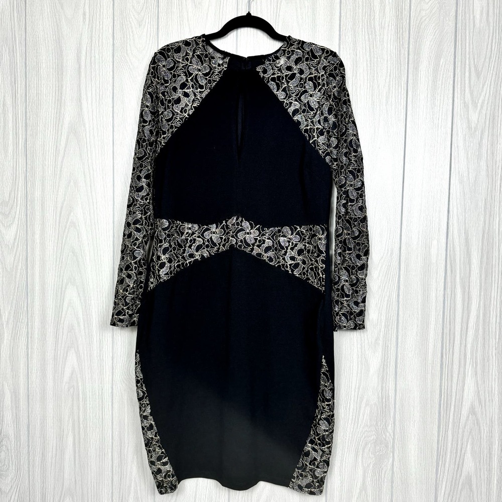 Venus Dress Large Black and Gold with Lace Accents